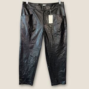 A New Day Faux Snakeskin Straight Leg Pants High Rise Women Size 14 Black New